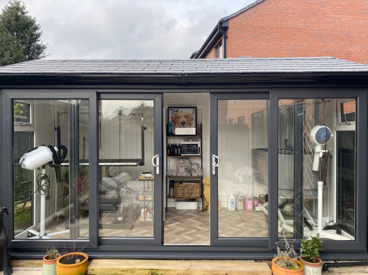 C.E.A. Dog Grooming front view of salon showing a small, glass fronted, open and welcoming dog grooming salon